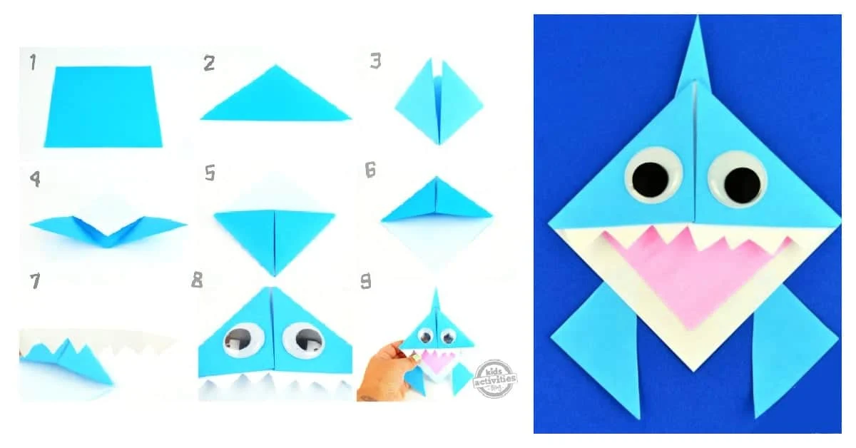 How to fold an origami shark Kids Activities Blog FB - Dive into a world of creativity and fun with these shark-themed crafts for kids. Whether you have a budding marine biologist at home or simply want to add a splash of oceanic adventure to your crafting sessions, shark crafts are an exciting way to engage young minds.