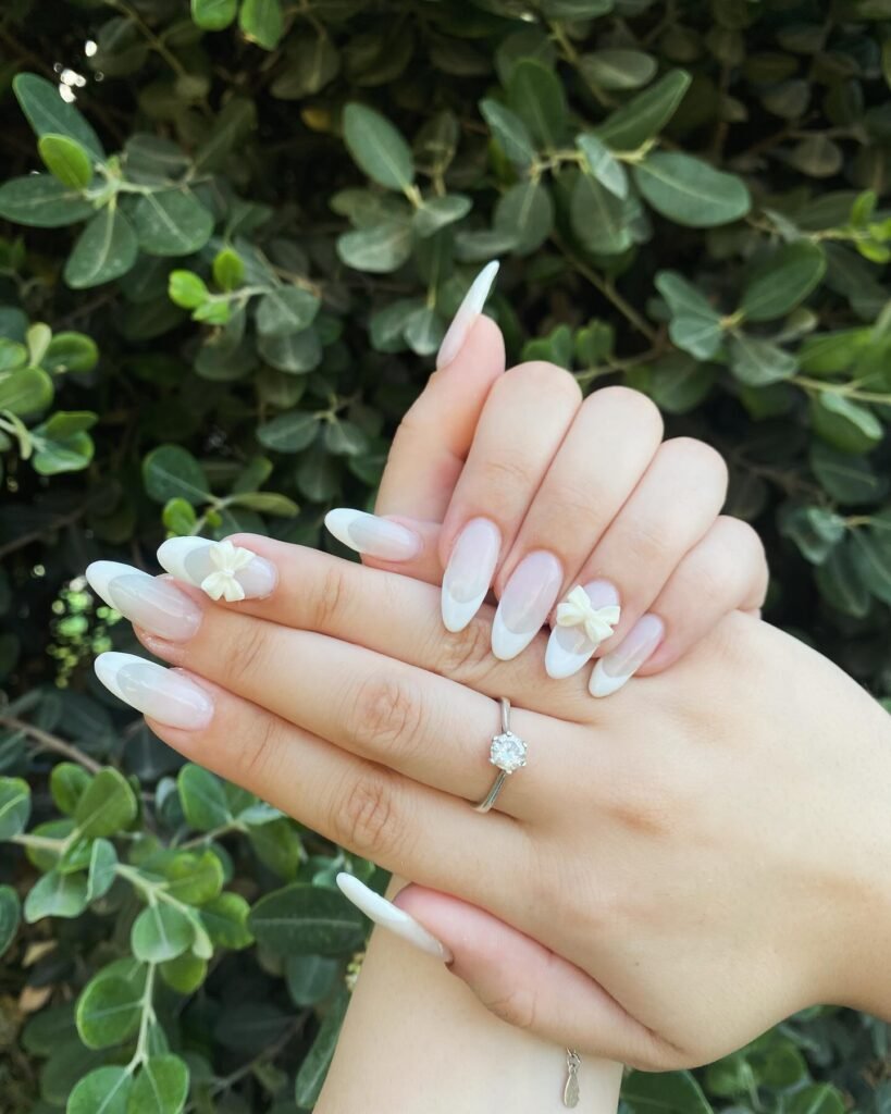 Elegant milky French nails with soft creamy tips, perfect for a timeless and sophisticated look.