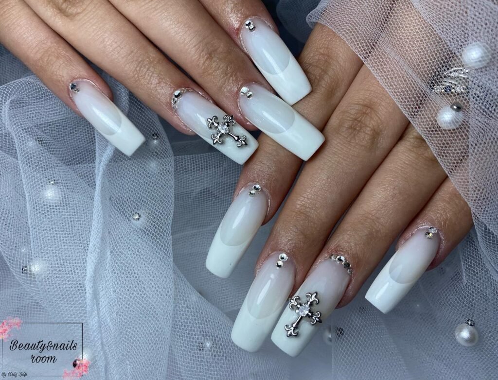 Elegant milky French nails with soft creamy tips, perfect for a timeless and sophisticated look.