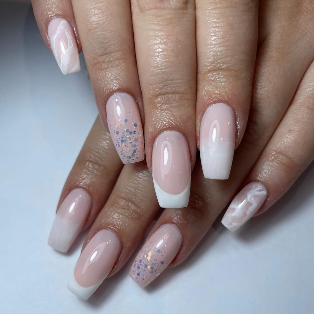 Elegant milky French nails with soft creamy tips, perfect for a timeless and sophisticated look.