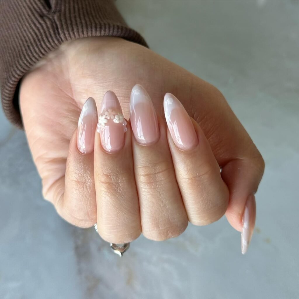Elegant milky French nails with soft creamy tips, perfect for a timeless and sophisticated look.