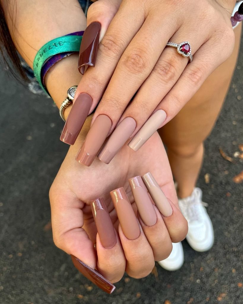 00017 Matte Brown Nails - I’ve always been obsessed with trying new nail trends, and nothing makes me feel more confident than Matte Brown Nail Designs. There’s something irresistibly chic about Matte Brown Nail Designs, whether you choose soft latte shades or rich chocolate tones.