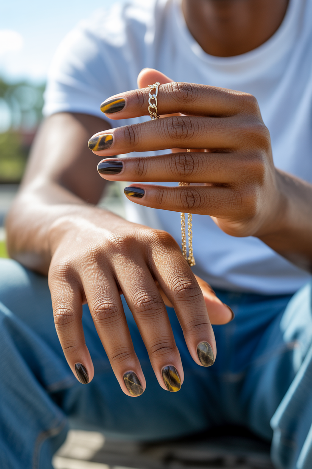 Black And Gold Marble Metallic Nails