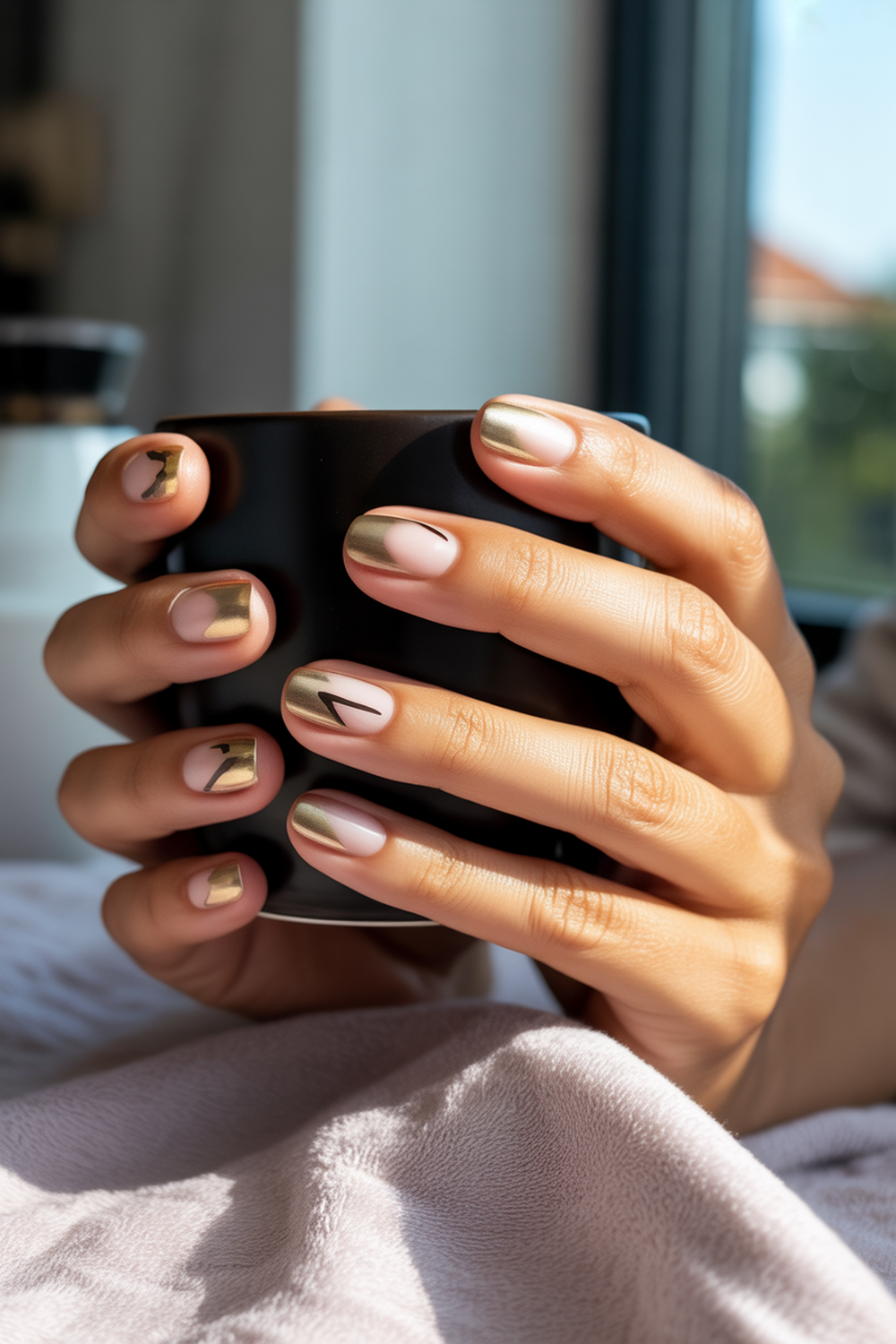 Chrome Gold Nails With Matte Black Accents