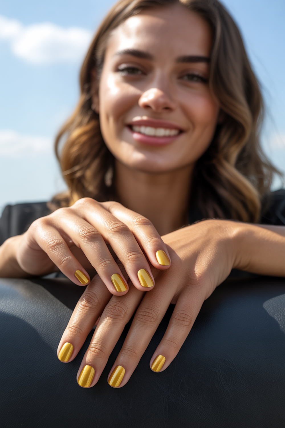 Matte Gold Nails With Glossy Black Half-Moons