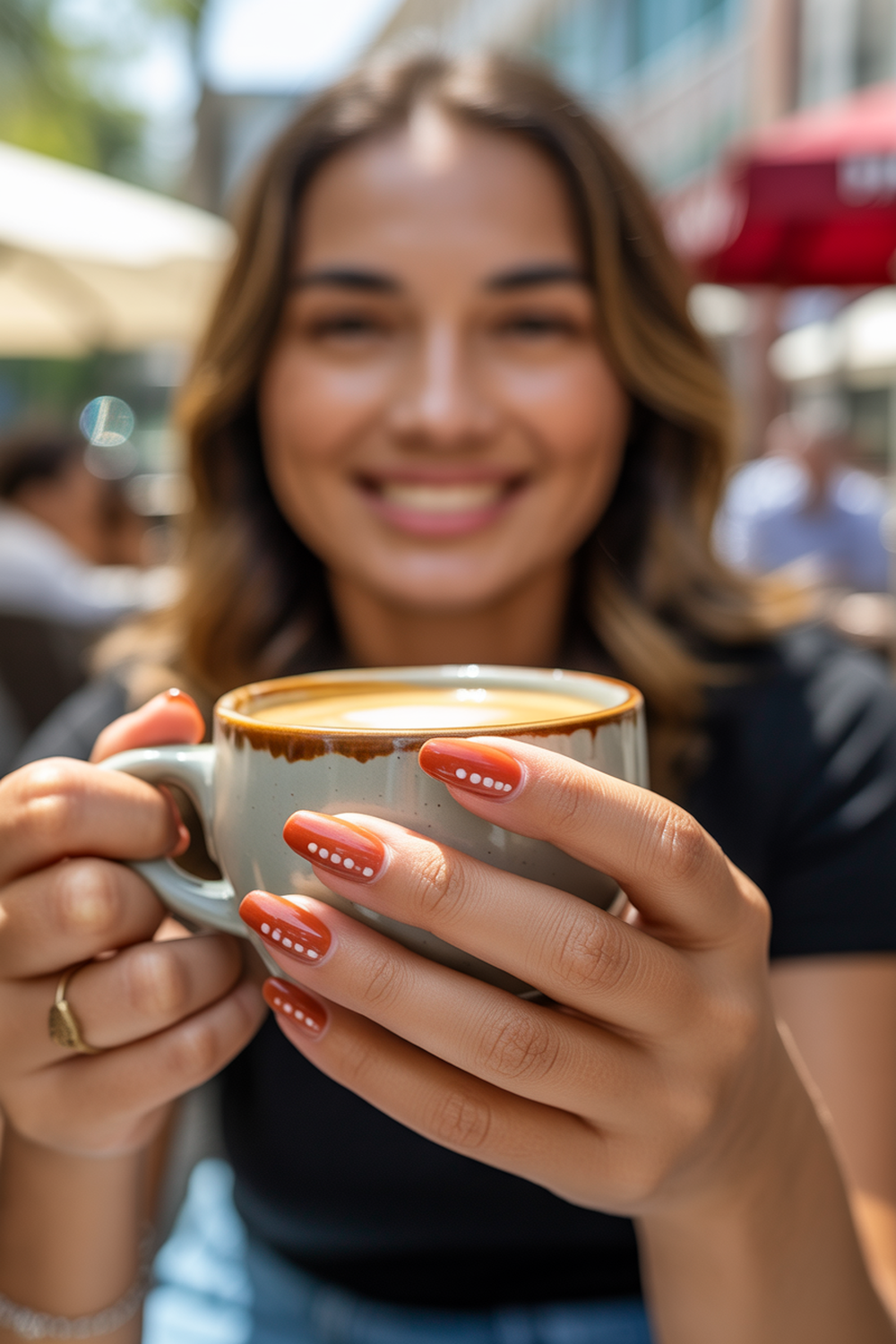 Rustic Terracotta Nails with White Dotted Patterns