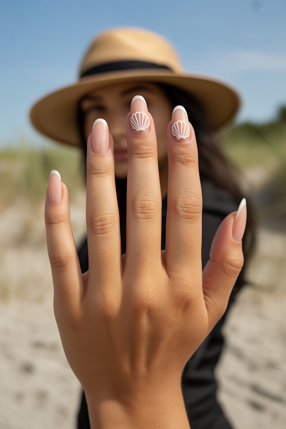 Minimalist Seashell Accents on Nude Nails