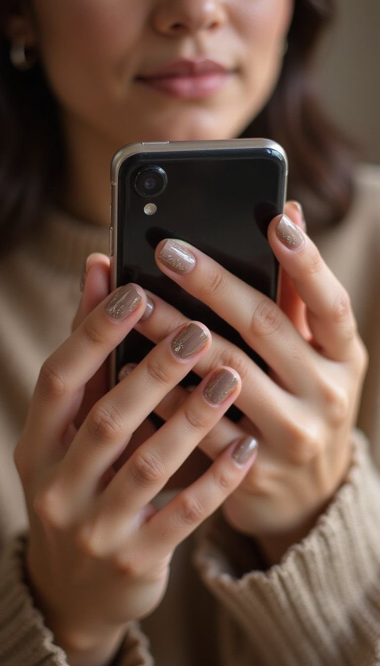 Coffee Swirl Tiny French Tips For Short Nails