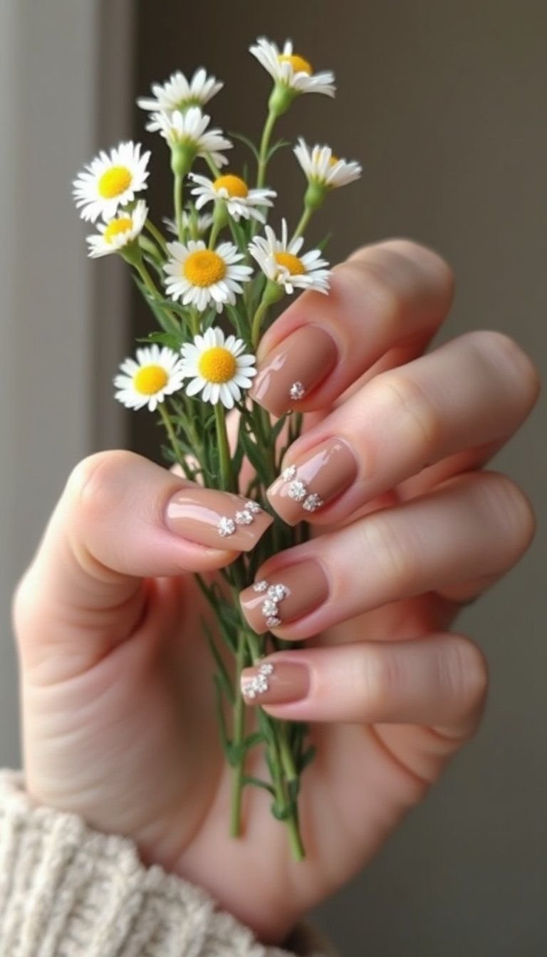 Neutral Mocha With Tiny White Daisies