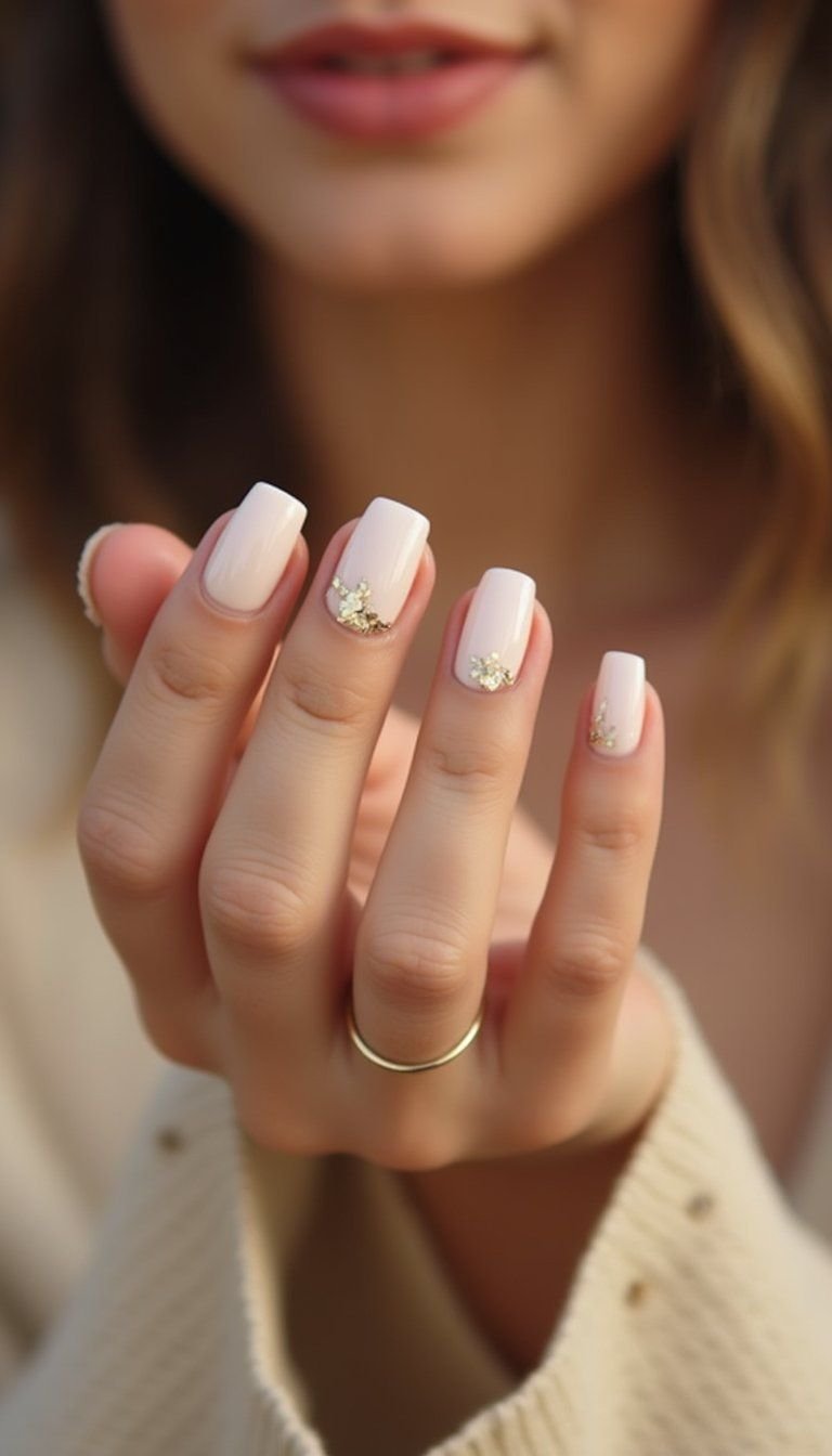 Glossy Nude Beige With Tiny Gold Foil