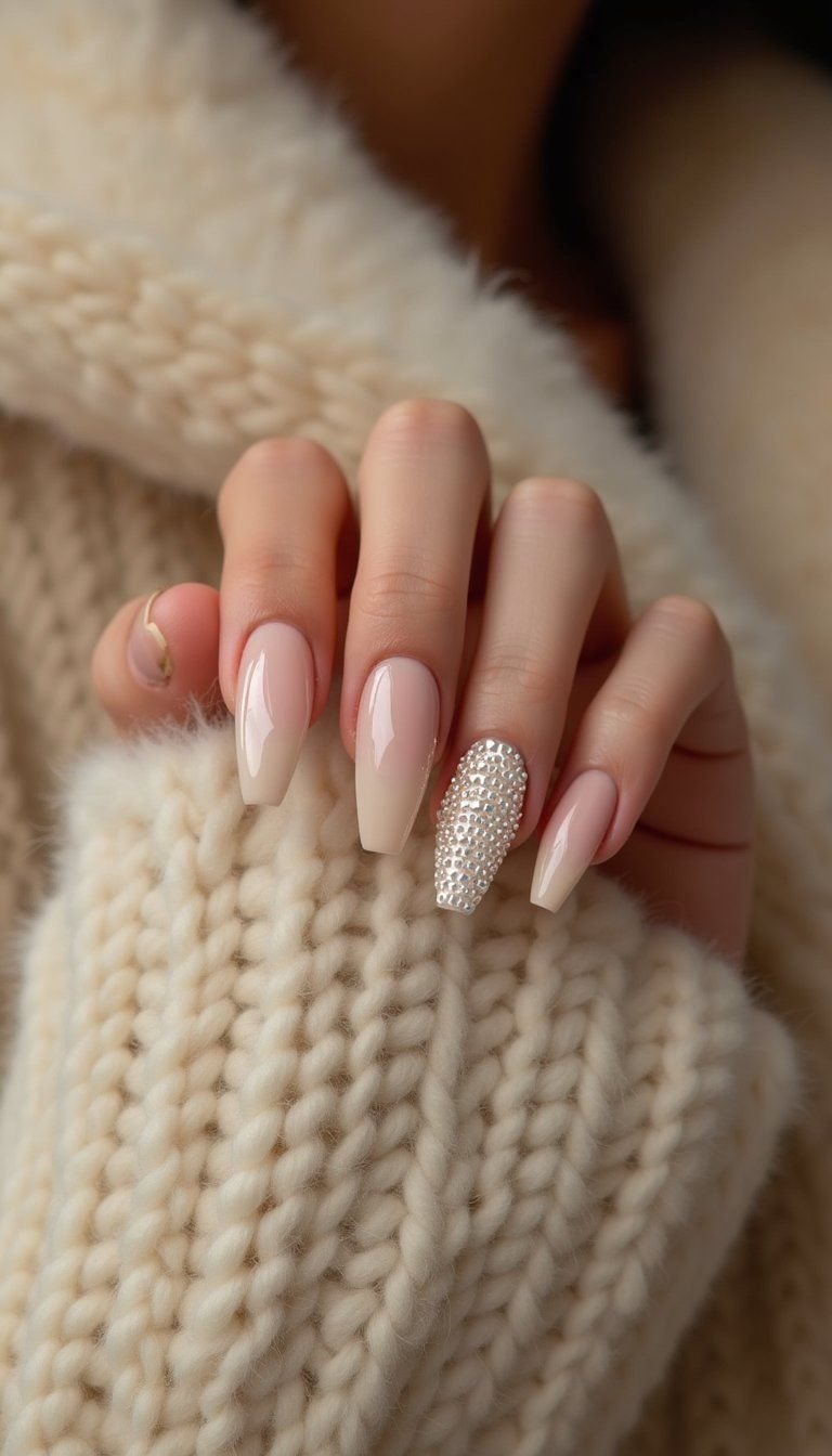 Creamy Ivory Stiletto Knit Nails For Drama