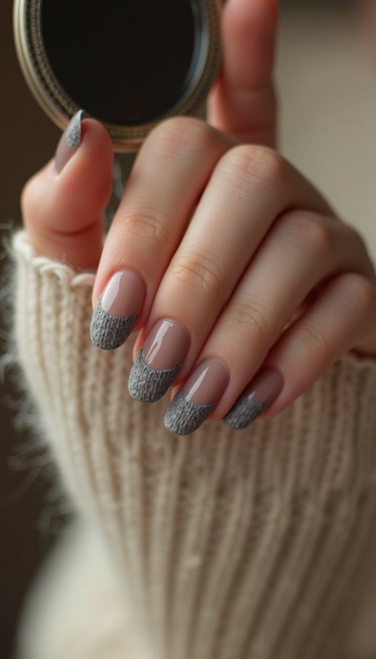 Sweater Texture French Tips With Modern Twist