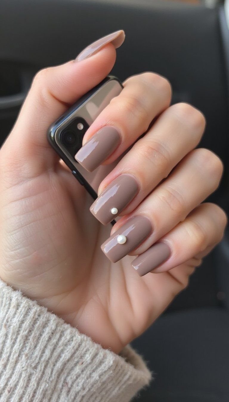 Pearl Studded Short Square Nails For Everyday