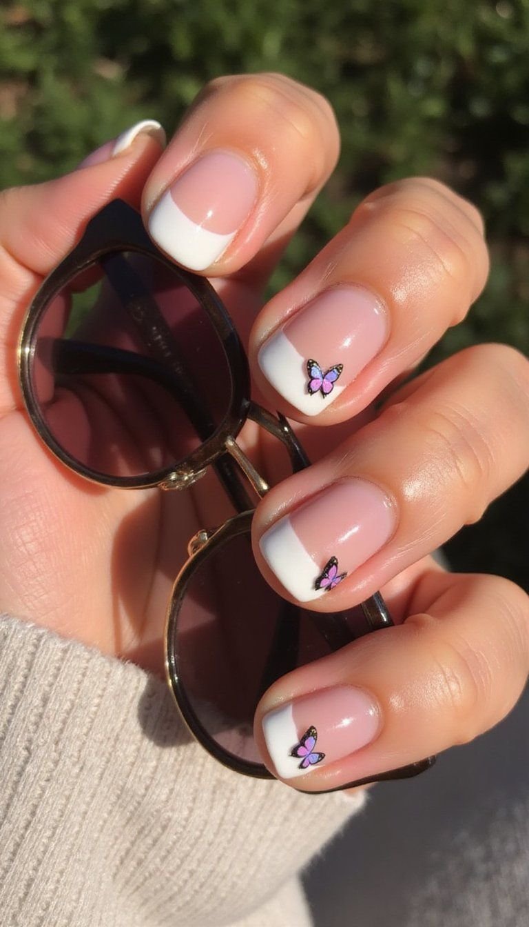 Reverse French Butterfly Tips On Short Nails