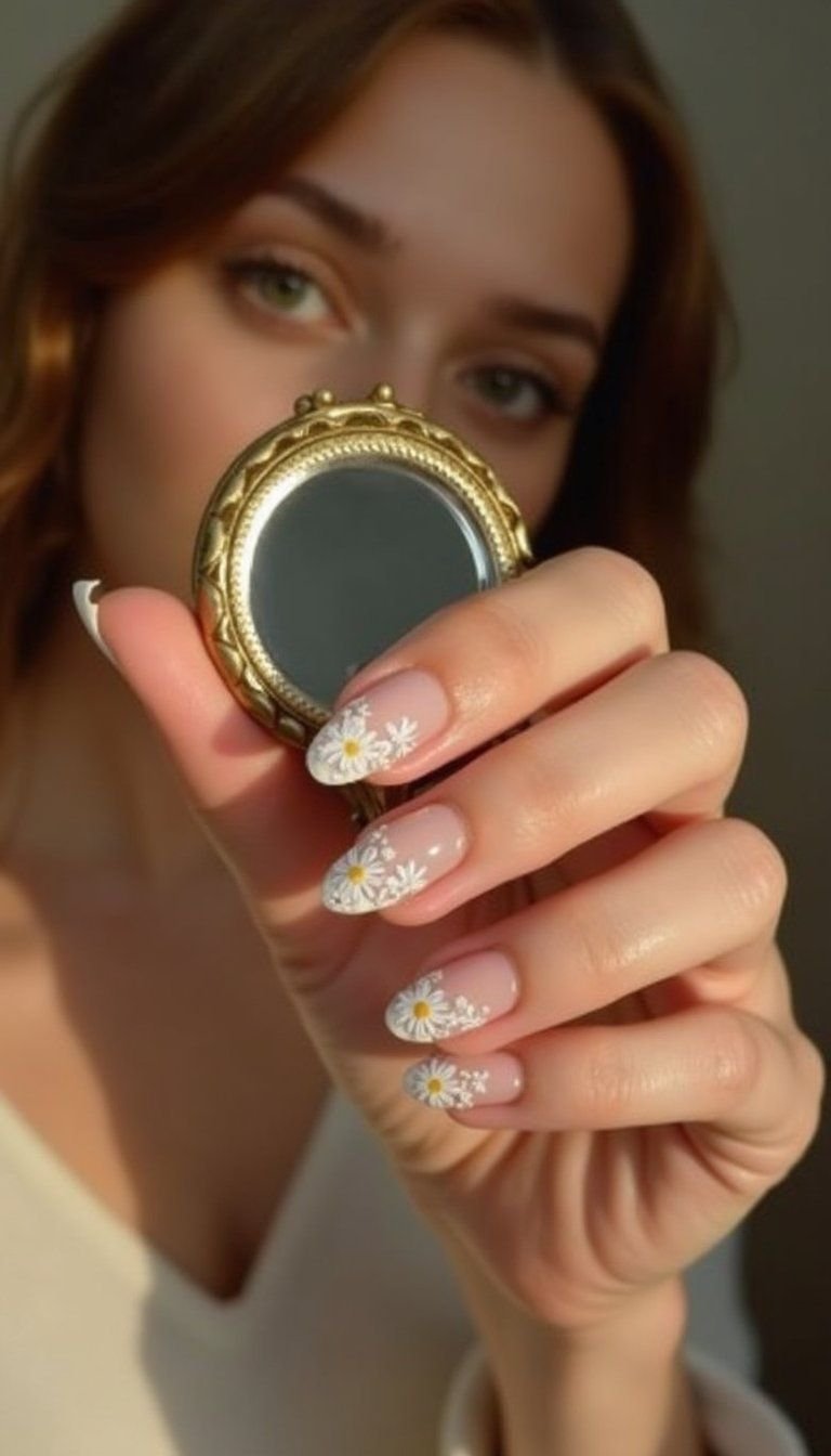 Daisy French With Transparent Tips And White Petals