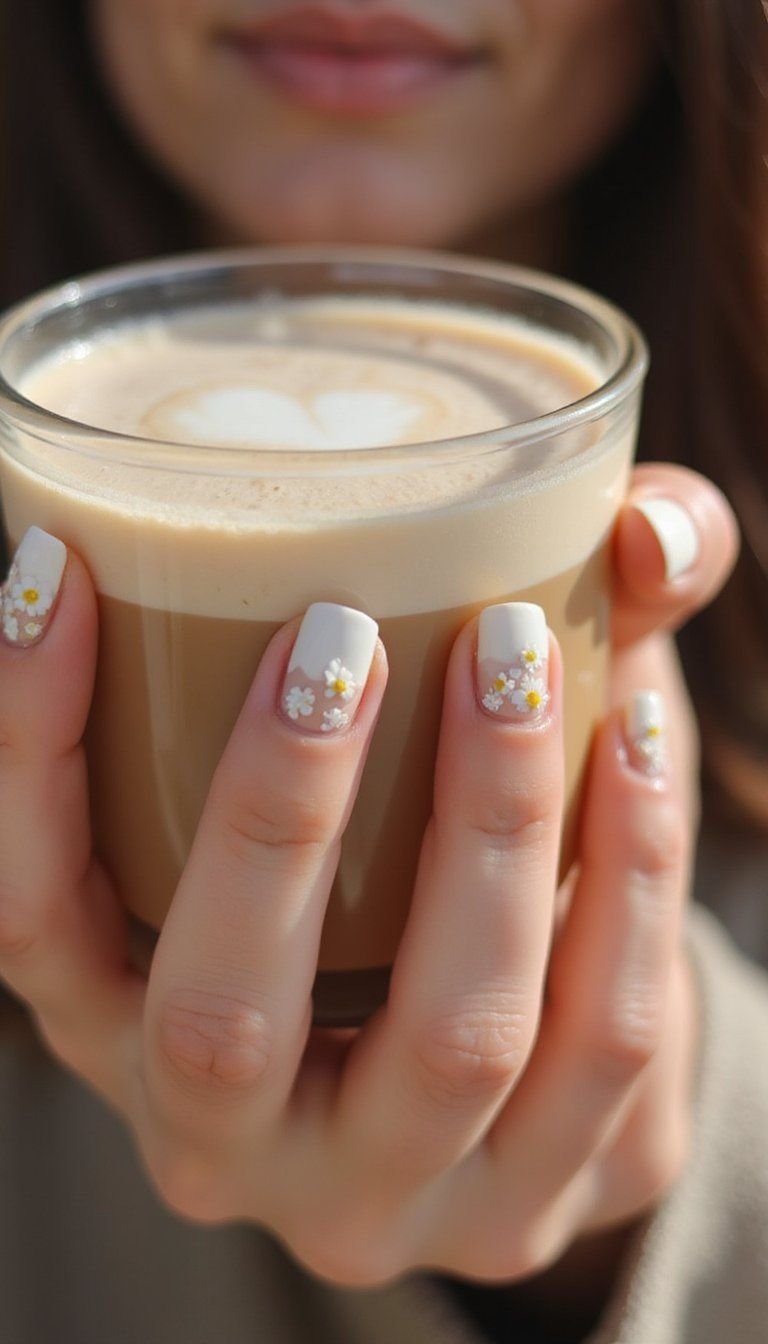 French Daisy Tips With Creamy White Smile Lines