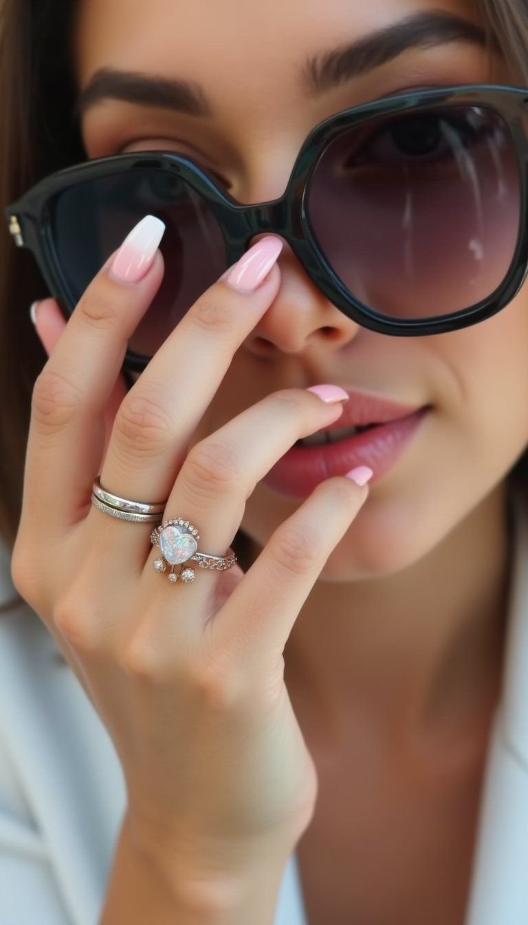 Pastel French With Heart Accent On Accent Nail