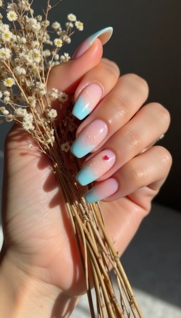 Pastel Marbled Tips With Heart Accent