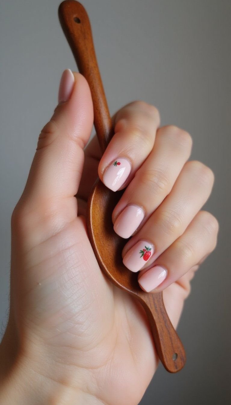 Dainty Strawberry Milk Floral Accent Nails