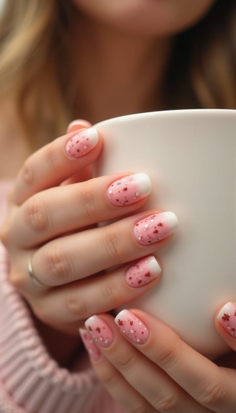 Pastel Strawberry Milk Ombre With Tiny Fruit Accents