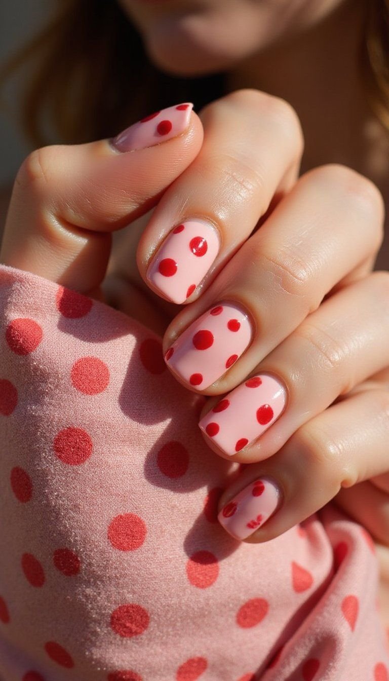 Retro Strawberry Milk Polka Dot Mani