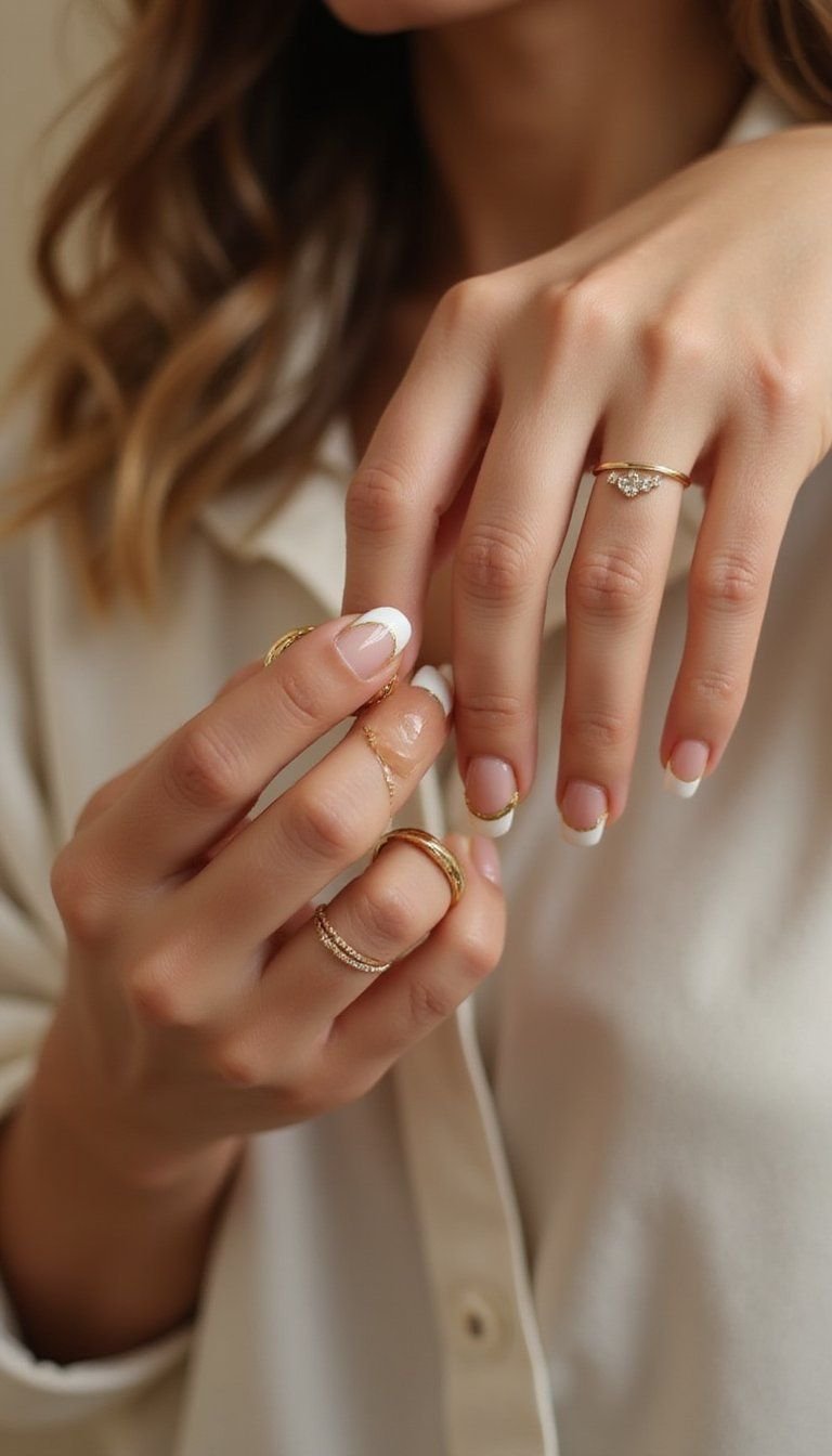 French With Thin Gold Liner Press On Nails