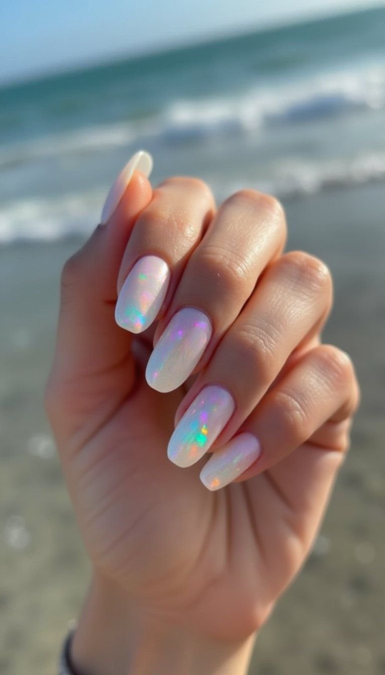 Iridescent Moonstone Opal Press On Nails