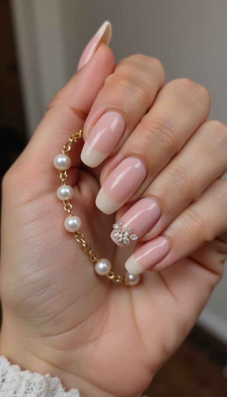 Pearl-Embellished Almond Press On Nails