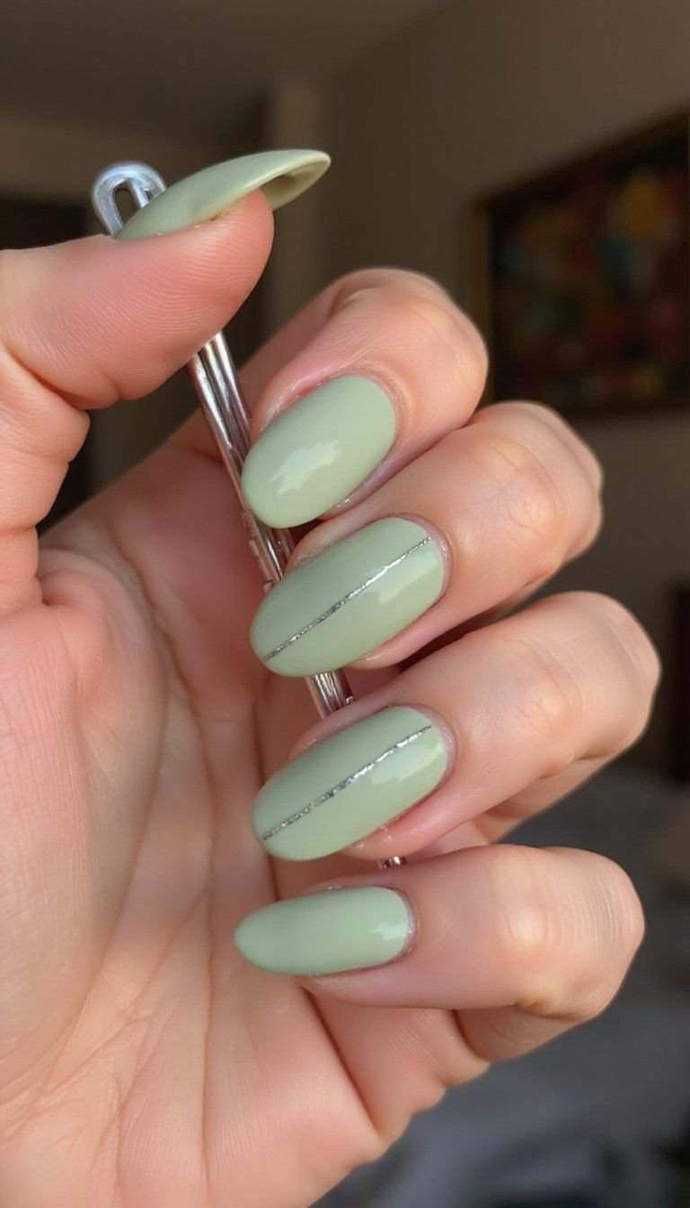 Sage Green Matte With Silver Line Accent