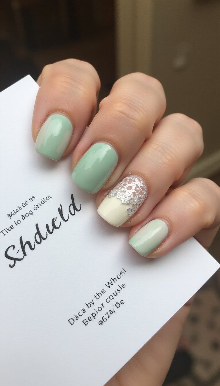 Sage Green Pastel Gradient With White Lace