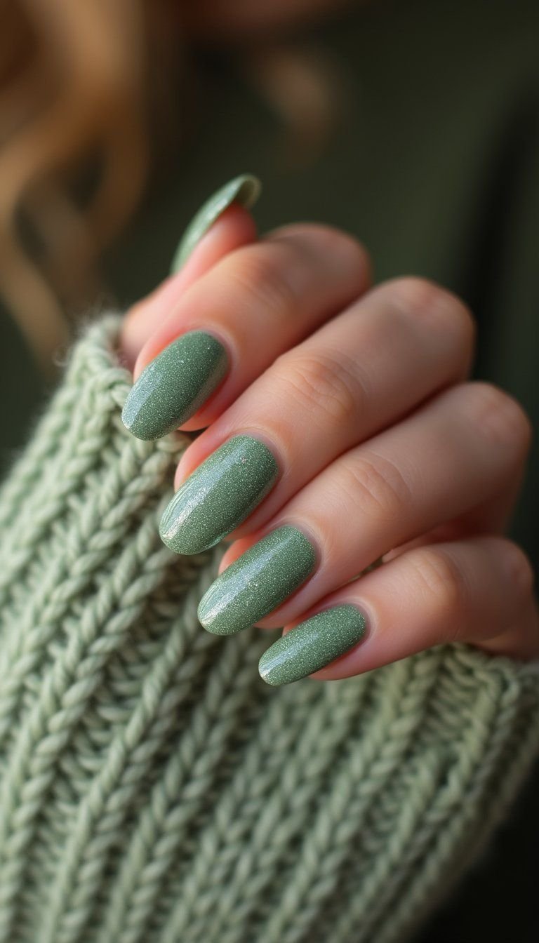Sage Green Sweater Texture Nails For Fall