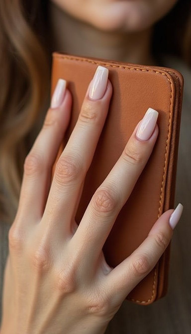 Polished Nude Square Nails With Negative Space