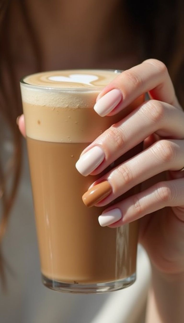 Glossy Taupe Ombre On Almond Nails