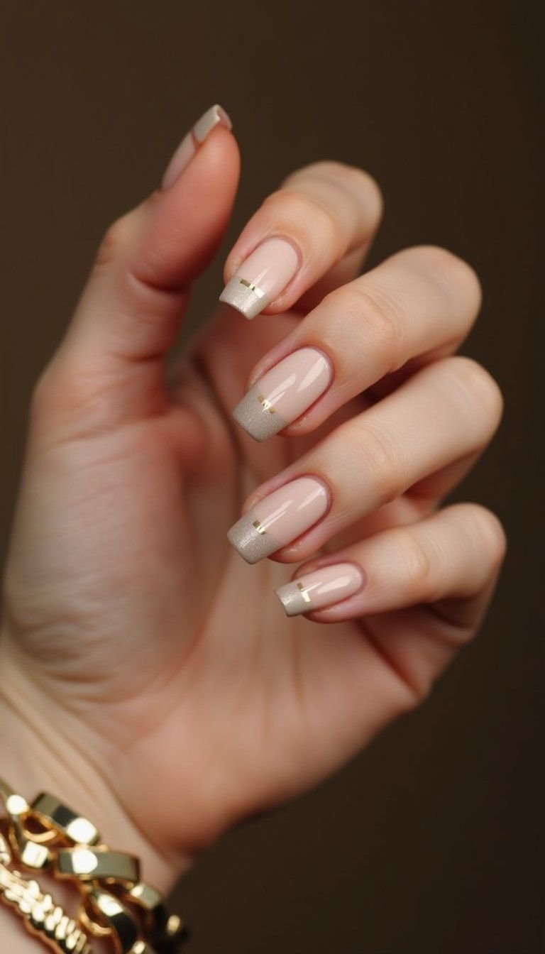 Taupe French With Slim Metallic Stripes