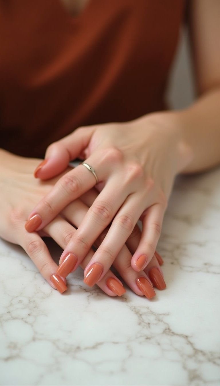 Diagonal French Ombre In Warm Terracotta And Nude