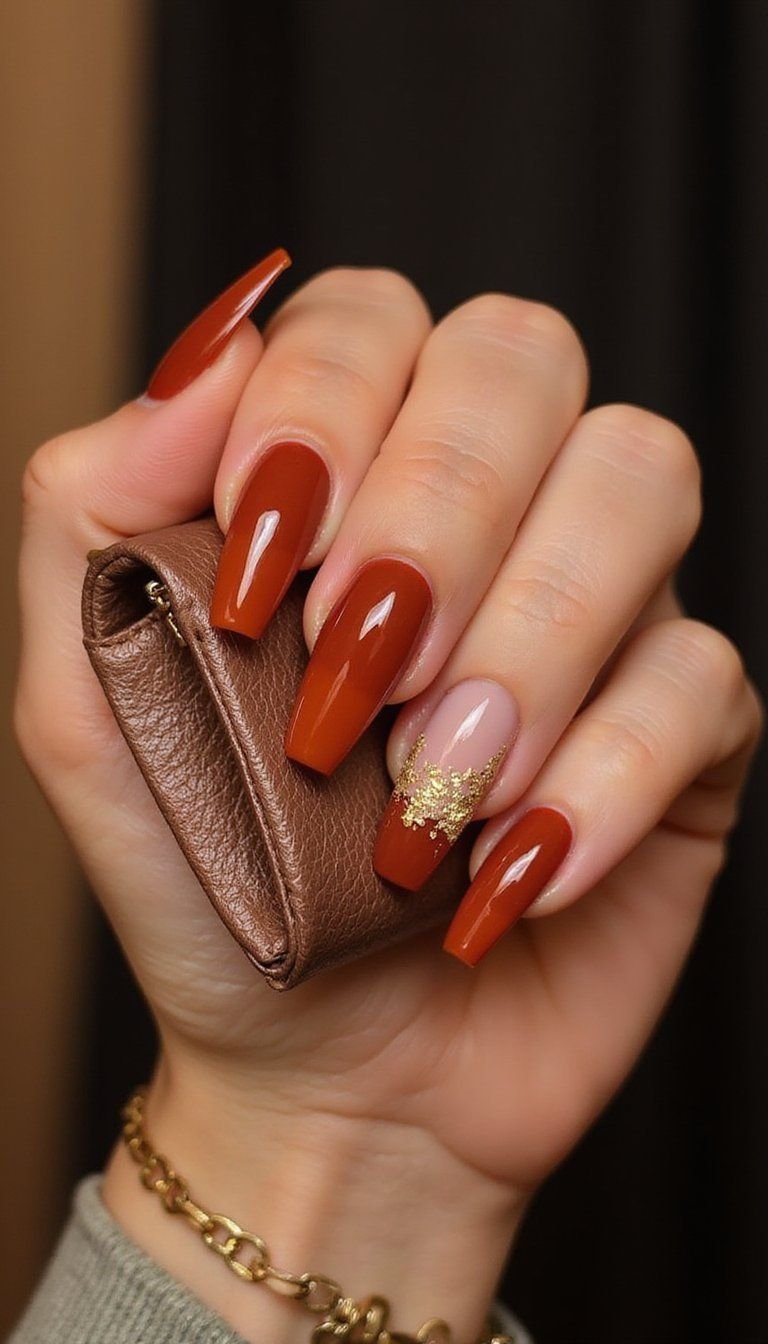 Long Coffin Terracotta Ombre With Gold Foil Accent