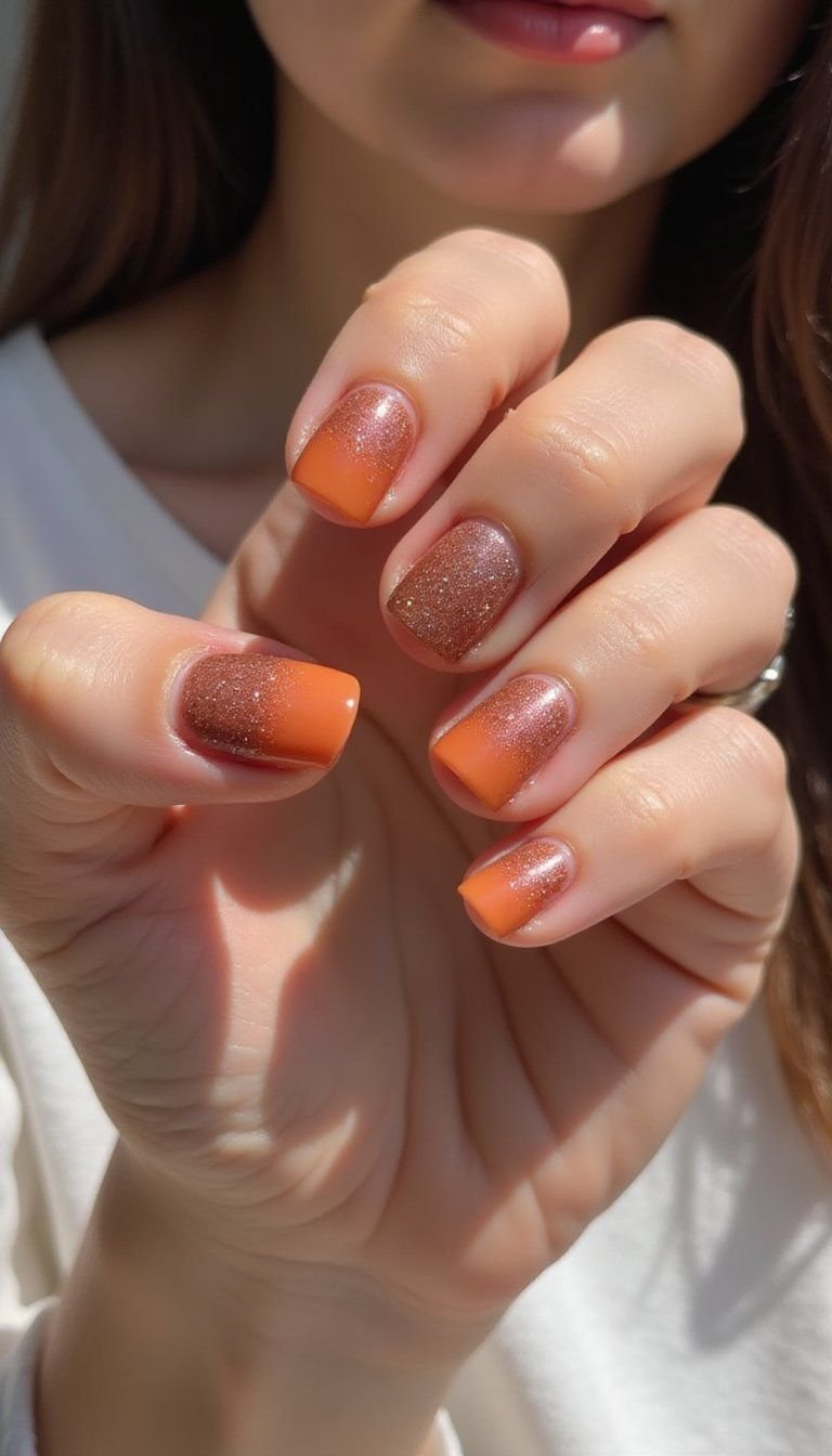 Ombre Cat-Eye Terracotta Nails With Magnetic Shine