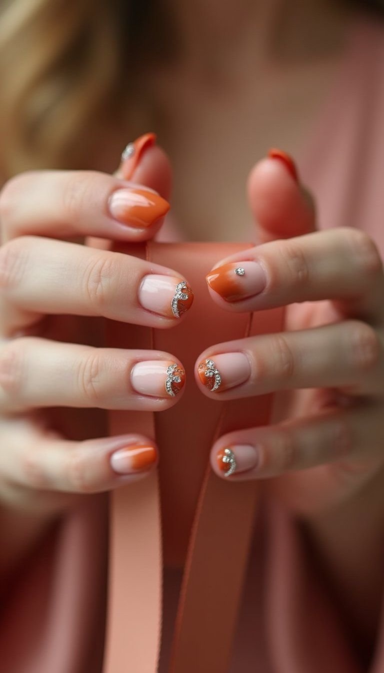 Terracotta Ombre With Tiny Rhinestone Heart Accents