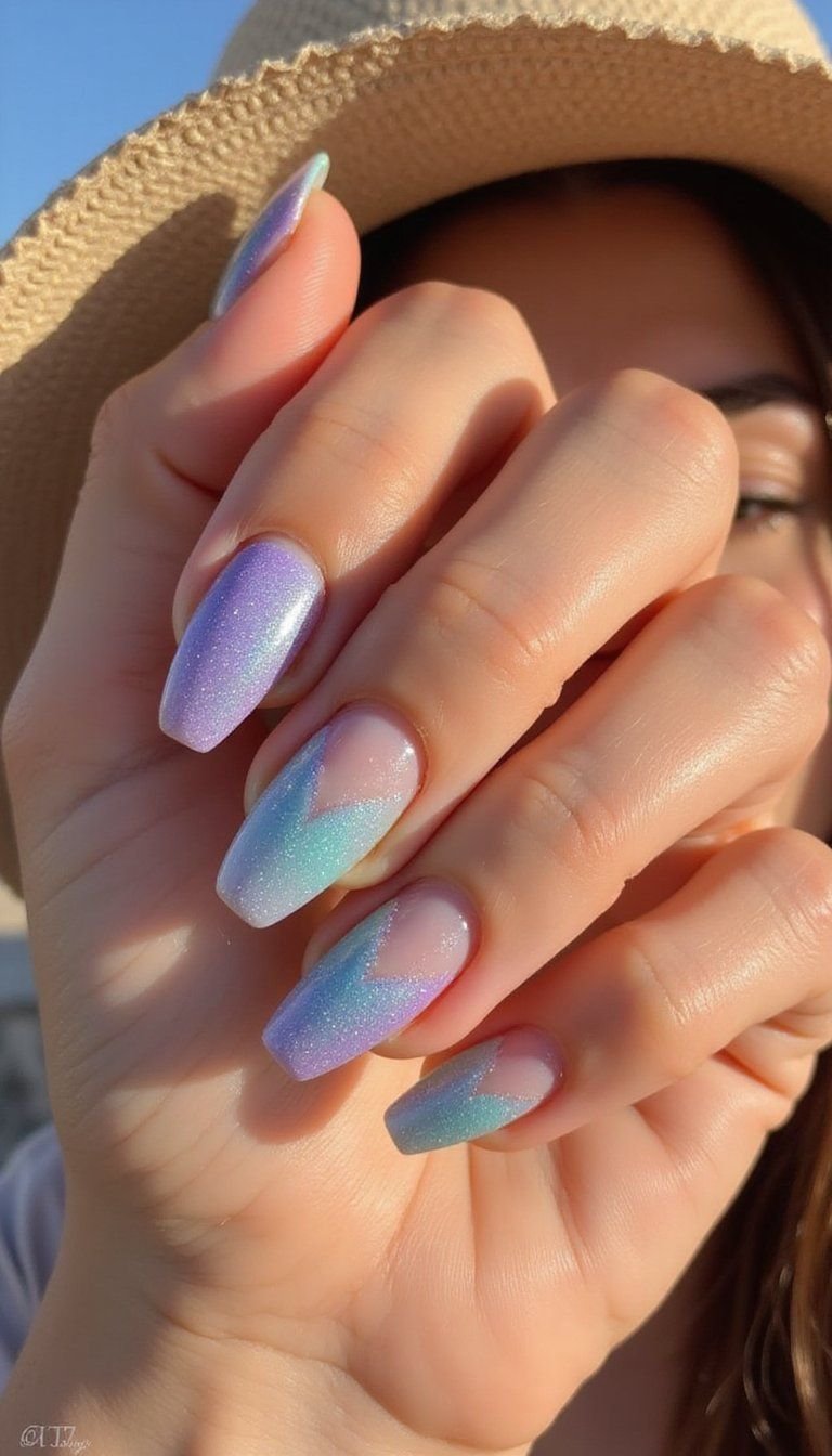 Aurora Holographic Velvet Cat Eye Ombre Effect