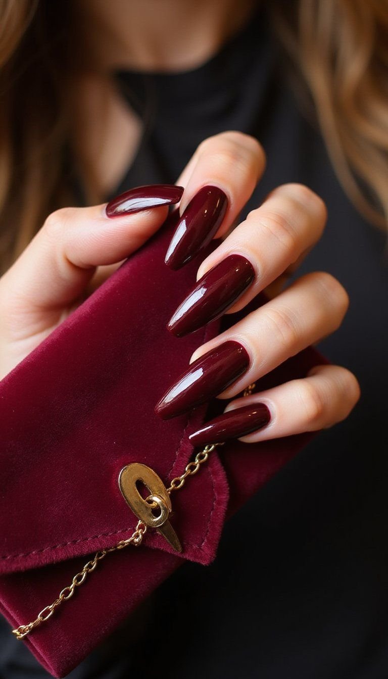 Burgundy Wine Velvet Cat Eye Coffin Tips