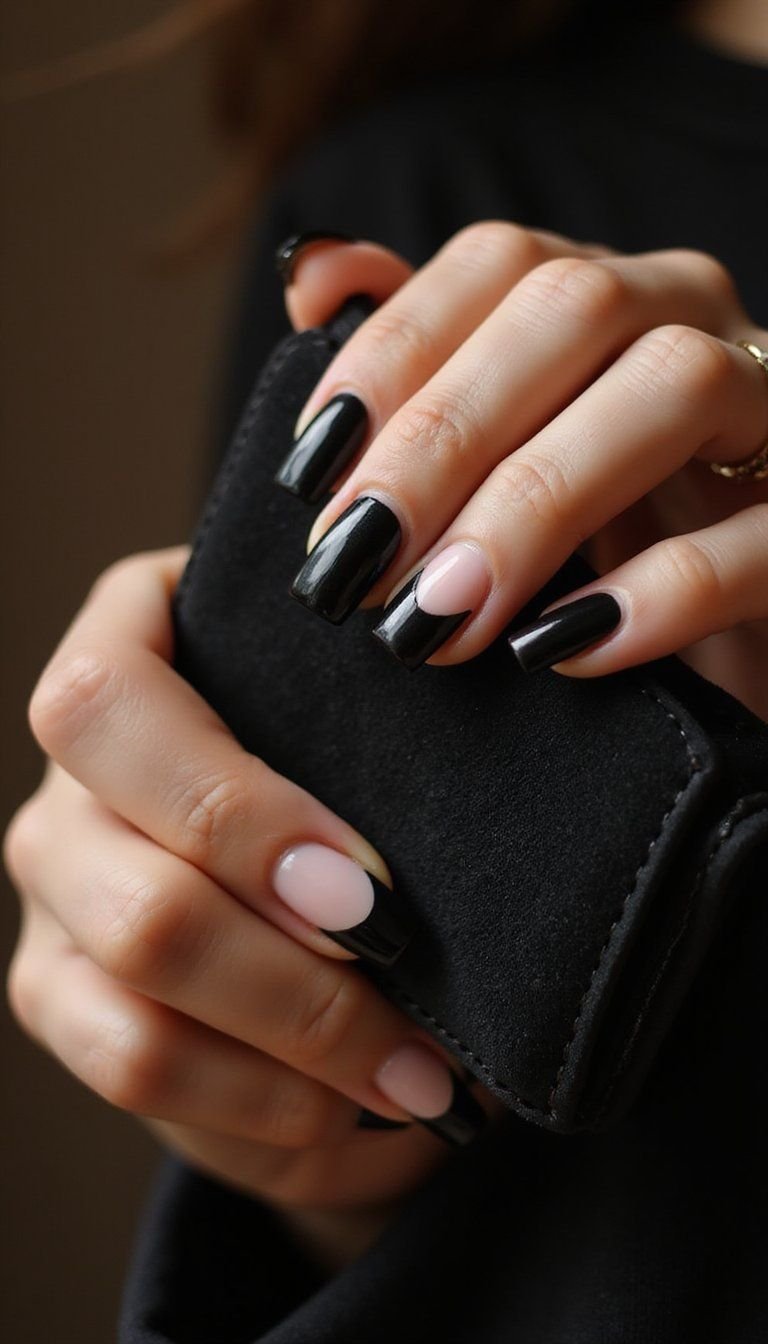 Satin Black Velvet Cat Eye Short Square Nails