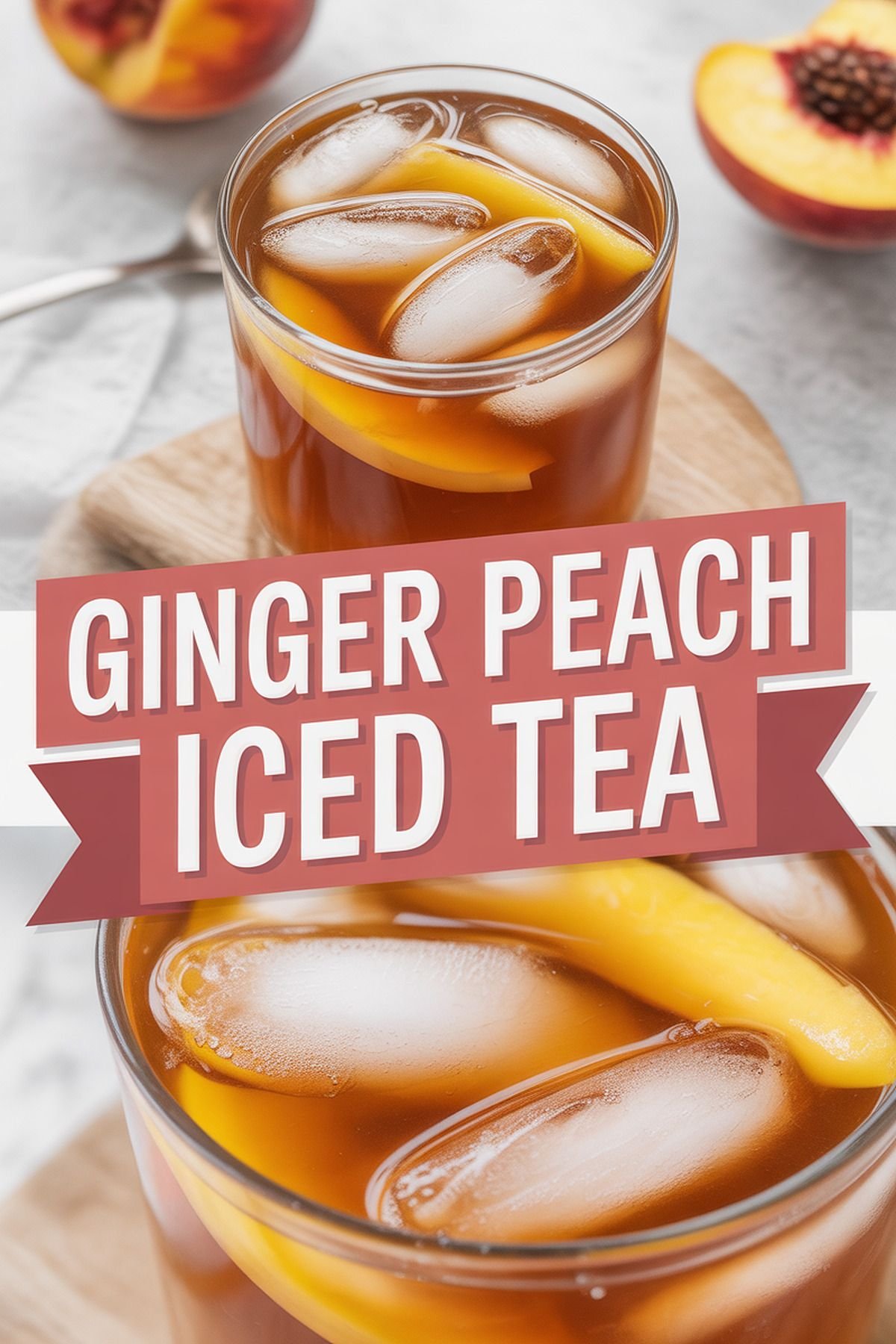 Ginger Peach Iced Tea recipe idea in stylish layout