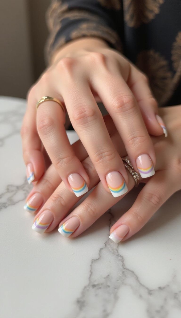Minimal Pastel Rainbow Outline French Design