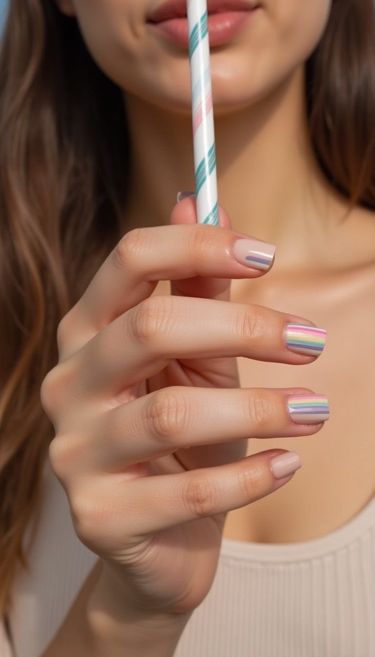 Pastel Rainbow French With Delicate Stripes