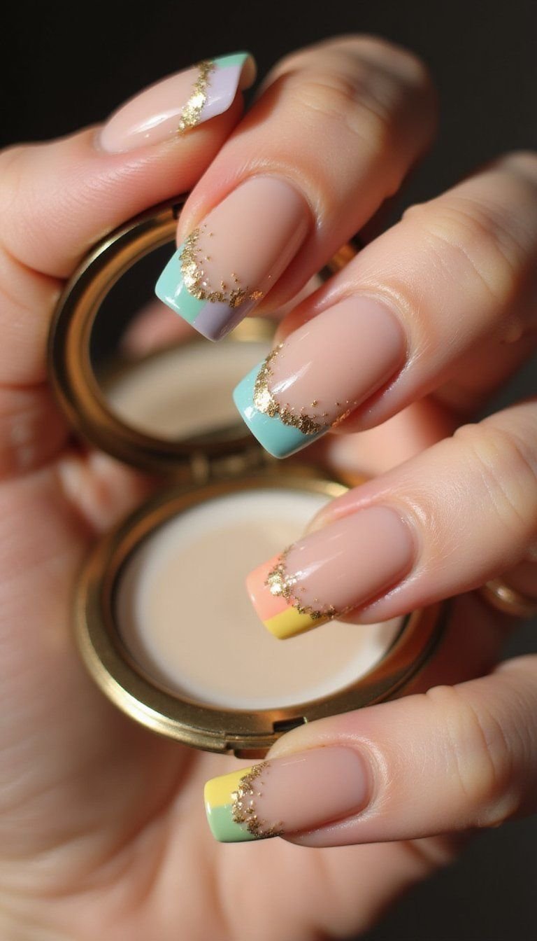 Pastel Rainbow French With Gold Foil Accents