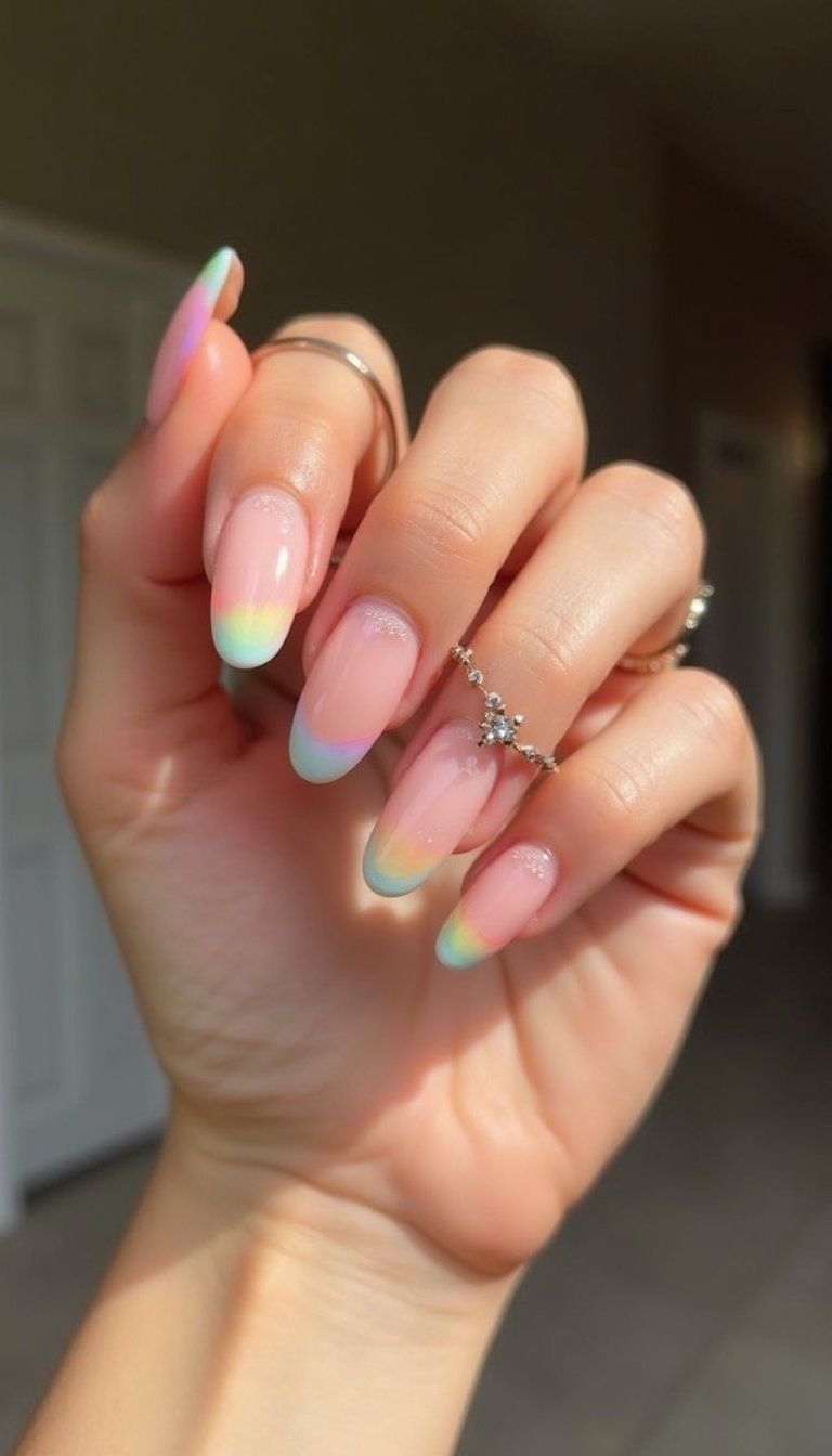 Pastel Rainbow French With Tiny Gemstone Accents