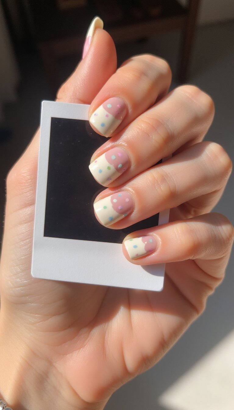 Pastel Rainbow French With Tiny Polka Dot Tips