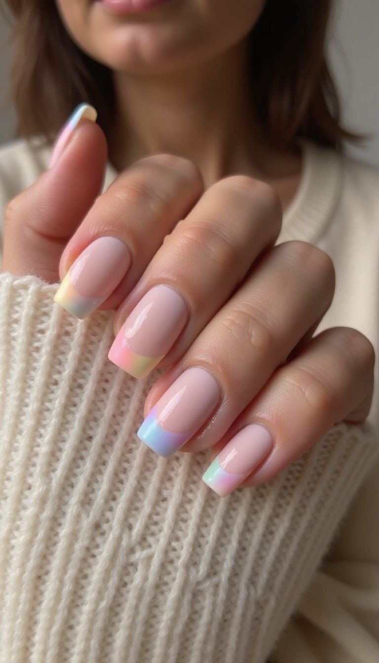 Satin Pastel Rainbow French With Velvet Finish