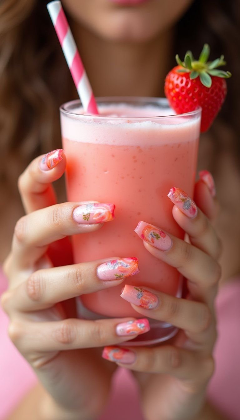 Bubblegum Swirl Nails With Glossy Retro Shine