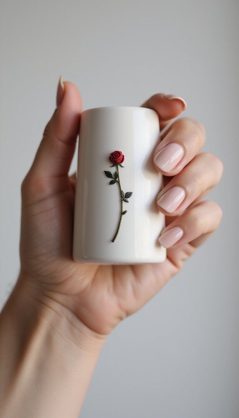 Minimal Single Stem Rose On Oval Nails